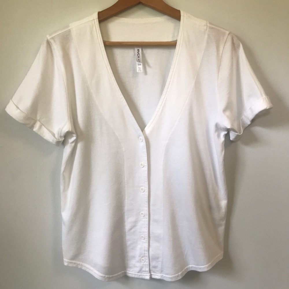 RVCA V Neck Button Up Tee Shirt, Size S/8